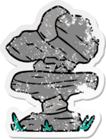 hand drawn distressed sticker cartoon doodle of grey stone boulder png