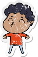 distressed sticker of a cartoon man pouting png