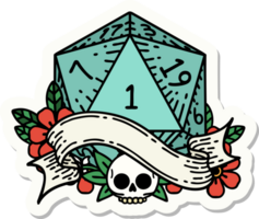 sticker of a natural one d20 dice roll png