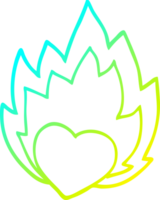 cold gradient line drawing of a cartoon flaming heart png