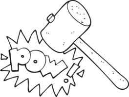 hand drawn black and white cartoon wooden mallet png