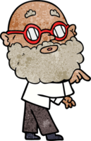 homme curieux de dessin animé avec barbe et lunettes png