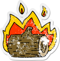 distressed sticker of a quirky hand drawn cartoon campfire png