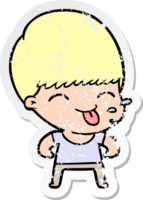 distressed sticker of a funny cartoon boy png