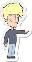 sticker of a cartoon happy man pointing png