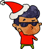 hand drawn textured cartoon of a cool guy wearing santa hat png