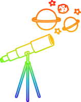 rainbow gradient line drawing of a cartoon telescope png