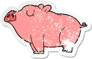 distressed sticker of a cartoon pig png