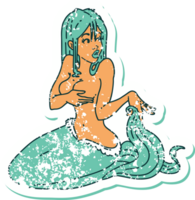 iconic distressed sticker tattoo style image of a mermaid png