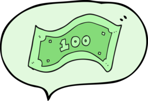 mão desenhado discurso bolha desenho animado 100 dólar conta png