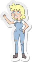 sticker of a cartoon determined woman clenching fist png