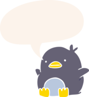cute cartoon penguin with speech bubble in retro style png
