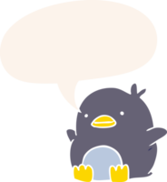 linda dibujos animados pingüino con habla burbuja en retro estilo png