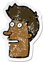 retro distressed sticker of a cartoon shocked male face png