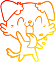 warm gradient line drawing of a cartoon panting dog waving png