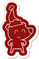 female bear quirky cartoon sticker of a wearing santa hat png