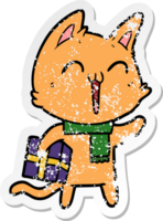afflitto etichetta di un' contento cartone animato gatto con Natale regalo png