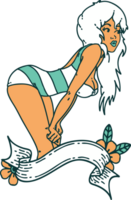 iconic tattoo style image of a pinup girl in swimming costume with banner png