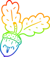 rainbow gradient line drawing of a cartoon acorn png