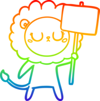 rainbow gradient line drawing of a cartoon lion with protest sign png