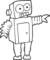 hand drawn black and white cartoon robot png