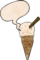 cartoon ice cream with speech bubble in retro texture style png