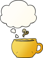 cartoon coffee cup with thought bubble in smooth gradient style png