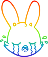 rainbow gradient line drawing of a cartoon crying bunny face png
