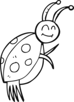 hand drawn black and white cartoon ladybug png