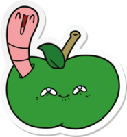 sticker of a cartoon worm in happy apple png