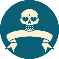 icono de estilo tatuaje con pancarta de una calavera png