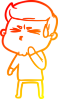 warm gradient line drawing of a cartoon man sweating png