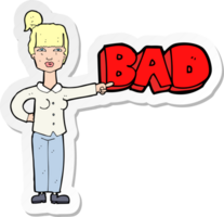 sticker of a cartoon woman pointing out the bad png