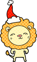 hand drawn comic book style illustration of a lion wearing santa hat png