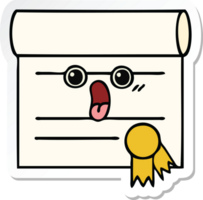 sticker of a cute cartoon certificate png