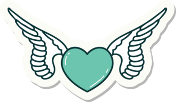 autocollant de tatouage dans le style traditionnel d'un coeur avec des ailes png