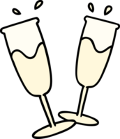 caricature de deux verres de champagne levant un toast png