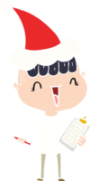 mano dibujado plano color ilustración de un contento chico sorprendido vistiendo Papa Noel sombrero png