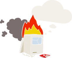 cartoon broken computer with thought bubble in retro style png