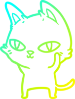 cold gradient line drawing of a cartoon cat with bright eyes png