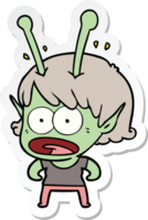 sticker of a cartoon shocked alien girl png