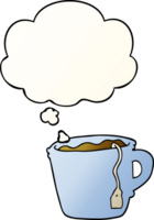 cartoon hot cup of tea with thought bubble in smooth gradient style png