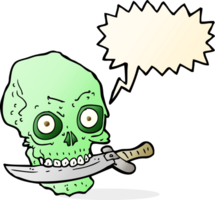 cartoon pirate skull with knife in teeth with speech bubble png