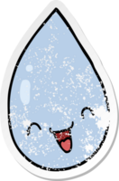 distressed sticker of a cartoon raindrop png