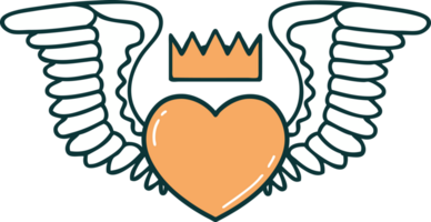 iconico tatuaggio stile Immagine di un' cuore con Ali png