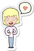 sticker of a cartoon happy woman in love png