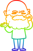 rainbow gradient line drawing of a cartoon man with beard frowning png