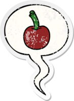 cartoon cherry with speech bubble distressed distressed old sticker png
