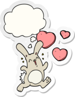 cartoon rabbit in love with thought bubble as a printed sticker png