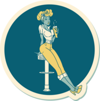 sticker of tattoo in traditional style of a pinup girl drinking a milkshake png